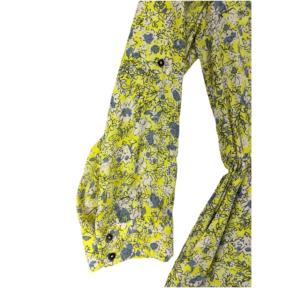Anthro Maeve Galen Floral Dress Yellow Blue Boho Mini Sz S Pockets Sheer Coastal - Picture 9 of 16